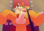  2021 alternate_version_at_source anthro argon_vile balls bowser bracelet chair claws erection eyebrows first_person_view foreskin furniture genitals glans hi_res jewelry koopa leash leashed_pov looking_at_viewer low-angle_view male mario_bros nintendo penis presenting presenting_penis pubes scalie sitting solo spiked_bracelet spikes spread_legs spreading submissive submissive_pov thick_eyebrows throne video_games 