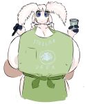  anthro apron apron_only areola areola_slip arthropod big_breasts blue_eyes breasts cactuscacti clothing coffee_cup container cup english_text female huge_breasts hyper hyper_breasts insect lepidopteran looking_at_viewer mostly_nude moth pen simple_background solo solo_focus text 