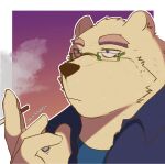  2021 anthro biped blue_eyes clothing eyewear glasses hi_res humanoid_hands kemono leib_(tas) lifewonders mammal polar_bear shirt simple_background smoking solo tokyo_afterschool_summoners topwear ursid ursine video_games whitebeast20 