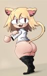  :3 absurd_res animal_humanoid big_butt blonde_hair breasts butt cat_humanoid clothed clothing felid felid_humanoid feline feline_humanoid female hair hi_res humanoid inner_ear_fluff legwear mammal mammal_humanoid neco-arc pale_skin red_eyes simple_background small_breasts smile solo superbinario thick_thighs tuft 
