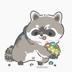  1:1 2021 biped black_eyes black_nose chibi dot_eyes feral grey_body mammal navel procyonid raccoon simple_background solo tongue tongue_out white_background white_body x_navel yencatx 