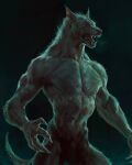  2021 4:5 5_fingers absurd_res animal_genitalia anthro balls canid canine canis claws digital_media_(artwork) fingers fur genitals hi_res male mammal muscular muscular_anthro muscular_male navel nude open_mouth pecs sharp_teeth sheath simple_background solo standing taran_fiddler teeth tongue were werecanid werecanine werewolf wolf 