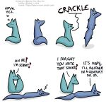  1:1 2021 blue_body blue_fox_(foxes_in_love) blue_fur canid canine comic cracking_neck dialogue duo english_text feral fox foxes_in_love fur green_body green_fox_(foxes_in_love) green_fur hi_res humor lying male_(lore) mammal shocked simple_background text thought_bubble url white_background 