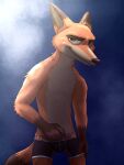  3:4 anthro bulge canid canine clothed clothing disney fox hi_res male mammal nick_wilde rejistar solo topless underwear zootopia 