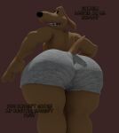  2021 3d_(artwork) absurd_res anthro better_version_at_source big_butt blender_(disambiguation) butt canid canine canis clothed clothing digital_media_(artwork) domestic_dog dunkin_kk_(artist) english_text fur hair hi_res hunting_dog irish_wolfhound male male/male mammal musclegut open_mouth partially_clothed sam_and_max samuel_dog sighthound simple_background solo text thick_thighs tight_clothing underwear video_games 