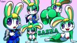  16:9 animal_crossing anus bent_over big_butt blonde_hair breasts butt crossgender digital_media_(artwork) female fur genitals green_body green_fur hair hi_res lagomorph leporid mammal mtf_crossgender nintendo nipples protagon pussy rabbit sasha_(animal_crossing) shaded video_games widescreen 