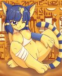  absurd_res animal_crossing ankha_(animal_crossing) anthro bandage big_ears blue_eyes blue_hair breasts clothing domestic_cat egyptian egyptian_cat felid feline felis female genitals hair hi_res legwear long_tail looking_at_viewer mammal nintendo nipples pawpads paws pink_nose pussy short_hair small_breasts solo spread_legs spread_pussy spreading tights umine video_games yellow_body 