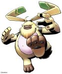 2021 5_fingers ambiguous_gender angoramon anthro bandai_namco biped digimon digimon_(species) digimon_ghost_game feet fingers hair_over_eyes humanoid_hands official_art overweight simple_background solo unknown_artist white_background white_body yellow_body 