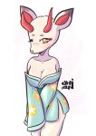  animal_crossing anthro asian_clothing big_ears blush breasts cervid clothed clothing digital_media_(artwork) east_asian_clothing embarrassed female fur hi_res horn japanese_clothing kimono looking_at_viewer mammal nintendo shaded shino_(animal_crossing) simple_background solo umine video_games white_body white_fur 