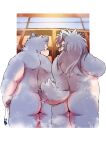  absurd_res anthro bath bathhouse butt butt_touch canid canine canis domestic_dog duo fur grey_body grey_fur hair hi_res lifewonders long_hair male male/male mammal moritaka nude rear_view scar shino_(housamo) steam tokyo_afterschool_summoners video_games wet yaoyasohachi 