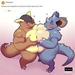  &lt;3 1:1 2021 anthro anthrofied bellies_touching belly belly_squish belly_to_belly big_breasts blue_body blush breast_squish breasts breasts_frottage brown_body duo english_text eyelashes female female/female hand_on_breast hi_res horn kangaskhan mammal mature_anthro mature_female nidoqueen nintendo nude overweight overweight_anthro overweight_female pok&eacute;mon pok&eacute;mon_(species) pok&eacute;morph simple_background smile softsorbet squish text thick_thighs video_games 