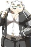  2021 ? anthro belly bottomwear clothing eyewear glasses hi_res humanoid_hands kemono kisukemk777 leib_(tas) lifewonders male mammal overweight overweight_male pants polar_bear shirt simple_background smoking solo tokyo_afterschool_summoners topwear ursid ursine video_games white_background white_body 