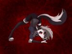  anthro ass_up biped canid canid_demon canine claws demon ear_piercing ear_ring eyebrow_piercing eyebrow_ring facial_piercing female fringie grey_eyes hellhound helluva_boss hi_res jack-o&#039;_pose looking_at_viewer loona_(helluva_boss) mammal piercing pose red_sclera solo 