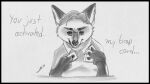 16:9 2016 anthro biped black_border border canid canine card clothing disney english_text fox gerardson gideon_grey humanoid_hands male mammal monochrome shirt simple_background solo text topwear widescreen yu-gi-oh zootopia 