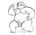  2021 96panda anthro belly blush bulge genitals hi_res humanoid_genitalia humanoid_hands humanoid_penis kemono male mammal monochrome moobs nipples overweight overweight_male penis simple_background sketch solo ursid white_background 