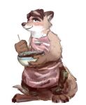  2018 absurd_res anthro apron biped blush bottomwear brown_body canid canine clothing cooking disney fox gideon_grey hi_res humanoid_hands mammal nobby_(artist) pants simple_background solo white_background white_body zootopia 