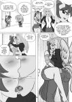  accessory age_difference anthro anthro_on_anthro anthrofied apple_bloom_(mlp) barefoot big_breasts blush bodily_fluids bottomwear breasts butt butt_grab chibi cleavage close-up clothed clothing comic dialogue earth_pony english_text equid equine feathered_wings feathers feet female female/female fluttershy_(mlp) french_kissing friendship_is_magic hair_accessory hair_bow hair_ribbon halter_top hand_on_butt hasbro hi_res horse jacket kissing mammal monochrome my_little_pony older_female overalls pants pegasus pia-sama pony raised_leg ribbons saliva saliva_string shirt text tongue tongue_out topwear wings younger_female 