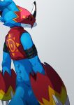  absurd_res anthro armor bandai_namco blue_body digimon digimon_(species) flamedramon hi_res horn li_(pixiv) looking_back male rear_view red_eyes solo 