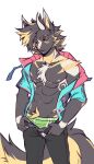  absurd_res anthro clothing demon felid feline fur hi_res horn jacket male mammal midnight_blue model muscular muscular_male nipples pose sketch solo topwear underwear 