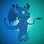  1:1 abstract_background anthro blue_dragon_(character) blue_dragon_(series) bovid bovine bracelet butt claws darkajugin dragon duo embrace embracing_another european_mythology eyes_closed greek_mythology hi_res horn hug jewelry kissing male male/male mammal membrane_(anatomy) membranous_wings minotaur minotaur_(blue_dragon) muscular mythology nude wings 