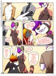  ailurid anthro blindfold blush butt clothed clothing comic dialogue dimitri_(hot-gothics) dragon embarrassed english_text female genitals goth group hair hi_res horn hot-gothics hybrid lagomorph leporid male male/female mammal morphi_(character) party penis rabbit red_hair red_panda silly teasing text wings 