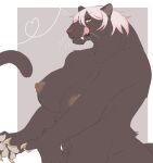  anthro big_breasts black_body black_fur breasts claws fangs felid female fur galette hair hi_res licking licking_lips looking_at_viewer mammal melanistic navel nipples nude pantherine pink_hair pink_nipples simple_background solo tongue tongue_out whiskers yellow_eyes 