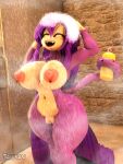  3:4 3d_(artwork) anthro big_breasts big_butt blender_(software) breasts butt curvy_figure digital_media_(artwork) eyes_closed fangs female fur genitals hair haplorhine hi_res holding_object_with_tail inside kiki_(tahlian) long_hair mammal monkey monkey_tail navel navel_piercing nipple_piercing nipple_ring nipples nude open_mouth piercing primate purple_body purple_fur purple_hair pussy shampoo shower showering smile soap solo tahlian thick_thighs voluptuous water wet wide_hips 