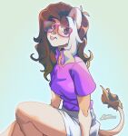  2021 breasts brown_hair clothed clothing dandee_(character) digital_media_(artwork) eyewear felid female glasses hair hi_res humanoid_face lion long_hair looking_at_viewer luxarman mammal pantherine shirt solo topwear 