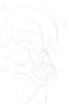  2:3 absurd_res anthro claws clothing female fur hi_res hisuian_zoroark maid_uniform monochrome nintendo pok&eacute;mon pok&eacute;mon_(species) pokemon_legends_arceus regional_form_(pok&eacute;mon) rusoide simple_background sketch solo uniform video_games 