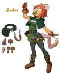  2021 anthro belt buckteeth clothing female flowerimh fondue_(flowerimh) gloves green_eyes green_tongue hair handwear hi_res mammal murid murine notched_ear potion rat red_hair rodent simple_background solo teeth tongue utility_belt white_background 