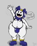  absurd_res atlus big_bulge big_butt bulge butt clothed clothing dialogue dot_eyes gesture hi_res humanoid hyenalattes jack_frost_(megami_tensei) male megami_tensei nipples overweight partially_clothed sketch slightly_chubby solo speedo swimwear thick_thighs video_games waving white_body wide_hips 
