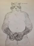  2021 3:4 anthro belly erebonbon genitals hi_res humanoid_genitalia humanoid_hands humanoid_penis male mammal moobs navel overweight overweight_male penis procyonid raccoon simple_background solo tongue tongue_out 
