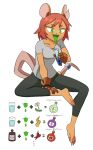  2021 anthro bodily_fluids claws drooling female flowerimh fondue_(flowerimh) green_eyes green_tongue hair hi_res mammal murid murine notched_ear potion rat red_hair rodent saliva solo toe_claws tongue unusual_bodily_fluids vial 