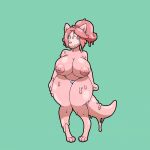  1:1 anthro big_breasts bone breasts female firepawdacat_(artist) goo_creature hair hi_res nude pink_body pink_hair ponytail simple_background skull slime solo standing thick_thighs 