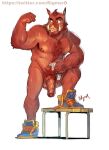  absurd_res anthro balls clothing facial_piercing flaccid flexing footwear genitals hi_res male mammal nipples nose_piercing nose_ring penis piercing pubes rigmerd shoes solo suid suina sus_(pig) vein veiny_penis wild_boar 