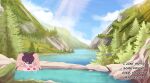  abby_(conrie) areola breasts butt conrie embarrassed english_text felid feline female forest hi_res lake landscape lynx mammal nude pet plant rock shy skinny_dipping slave solo standing text tree water 