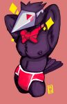  anthro avian barazoku black_body black_fur bow_tie bulge clothing darkner deltarune fur hi_res male mask muscular mushed_apricot nipples red_clothing red_underwear solo swatchling undertale_(series) underwear video_games 