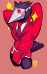  anthro avian barazoku bulge butler clothing darkner deltarune hi_res male mask muscular mushed_apricot red_clothing solo suit swatchling undertale_(series) underwear video_games 