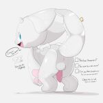  1:1 after_transformation animate_inanimate anthro balls blue_eyes butt english_text genitals hi_res inflatable kemono living_inflatable male pawpads penis pink_pawpads pink_paws pink_penis pool_toy presenting presenting_hindquarters presto_(artist) solo text transformation translucent translucent_body 