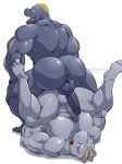  absurd_res anthro balls big_butt big_pecs bubble_butt butt duo genitals grey_body hi_res machoke maldu male male/male muscular muscular_anthro muscular_male nintendo nipples nude open_mouth pecs penis pok&eacute;mon pok&eacute;mon_(species) simple_background video_games white_background 