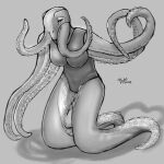  1:1 anthro breasts clothing female hi_res monochrome octopus swimwear tentacles werecreature weretober weretober_2021 wolfywetfurr_(artist) 