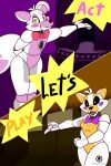  2021 2:3 absurd_res animatronic arcade_machine arm_flex black_eyes canid canine clothing duo female five_nights_at_freddy&#039;s five_nights_at_freddy&#039;s_world fox funtime_foxy_(fnaf) fur gesture hair hand_behind_back happy hi_res humanoid legwear letterbox lipstick lolbit_(fnaf) looking_at_viewer machine makeup male male/female mammal orange_background outstretched_arm outstretched_hand pink_background pink_bow_tie pink_cheeks pointing pointing_back pointing_to_the_side poster purple_bow_tie purple_cheeks purple_lipstick robot simple_background sister_location speaker stage stage_curtains thigh_highs thumbs_up twtr video_games white_body white_fur white_hair white_tail yellow_eyes 