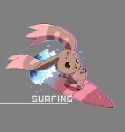  anthro bandai_namco black_eyes brown_background brown_body brown_fur chibi digimon digimon_(species) fur horn long_ears lopmon op7804620 simple_background solo surfboard surfing water 