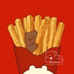  1:1 2021 biped brown_body chibi eyes_closed feral food fries hi_res mammal micro red_background shirokumani simple_background solo ursid 