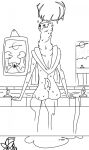  alien ambiguous_gender anthro antlers avian bath bathing bird blush butt candle cervid hi_res horn hybrid kenui mammal monochrome outer_wilds owl pursuers_(outer_wilds) solo wet 