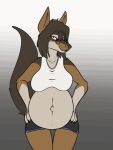  animated anthro bastiel belly big_belly canid canine canis clothing eyewear female glasses hair jackal mammal pregnant short_playtime solo 
