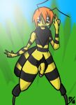  anthro arthropod balls bee big_balls big_penis fur genitals girly hair hymenopteran insect kemono looking_at_viewer male nude penis simple_background smile solo solo_focus yunaka 