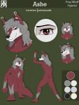  3:4 anthro breasts butt canid canine canis digital_media_(artwork) ear_piercing english_text female fox fur hair hi_res hybrid looking_at_viewer mammal model_sheet nude piercing prismanoodle_(artist) simple_background smile solo standing text wolf 