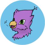  alpha_channel avian beak bird blue_body feathers feral galliform green_eyes gryphon gyro_feather hazel_shork male musical_note mythological_avian mythology open_mouth peafowl phasianid pink_body portrait simple_background solo tongue 