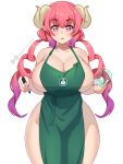  3:4 absurd_res apron apron_only big_breasts breasts cleavage clothed clothing curvy_figure female hair hi_res horn horned_humanoid humanoid i_mean_breast_milk ilulu looking_at_viewer mandytsune meme miss_kobayashi&#039;s_dragon_maid mostly_nude pink_hair simple_background solo standing thick_thighs voluptuous white_background wide_hips 